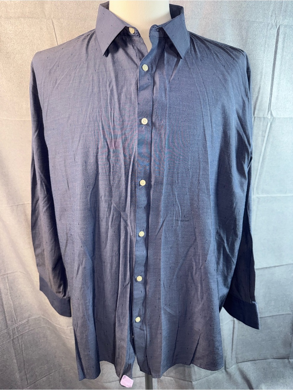 2355-Adrienne Vittadini Navy Long-Sleeve Button-Up Dress Shirt